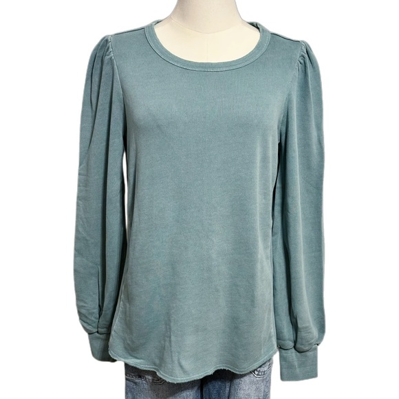 Teal Puff Sleeve Sweatshirt - Picture 1 of 8